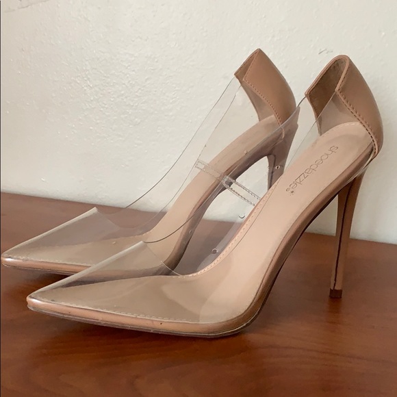 Shoe Dazzle Shoes - Clear and Nude Pointed Toe Heel